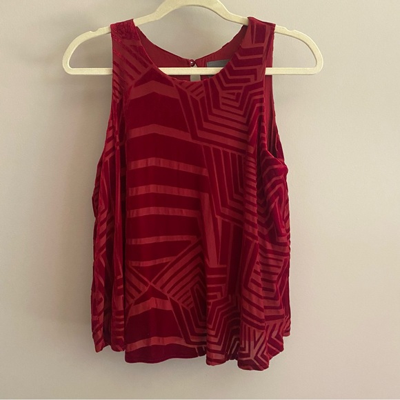 Anthropologie Red Velvet Burnout Geometric Top - Picture 2 of 6